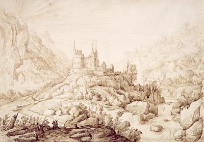 Paesaggio montuoso con un castello, c.1589 da Hendrick Cornelisz. Vroom